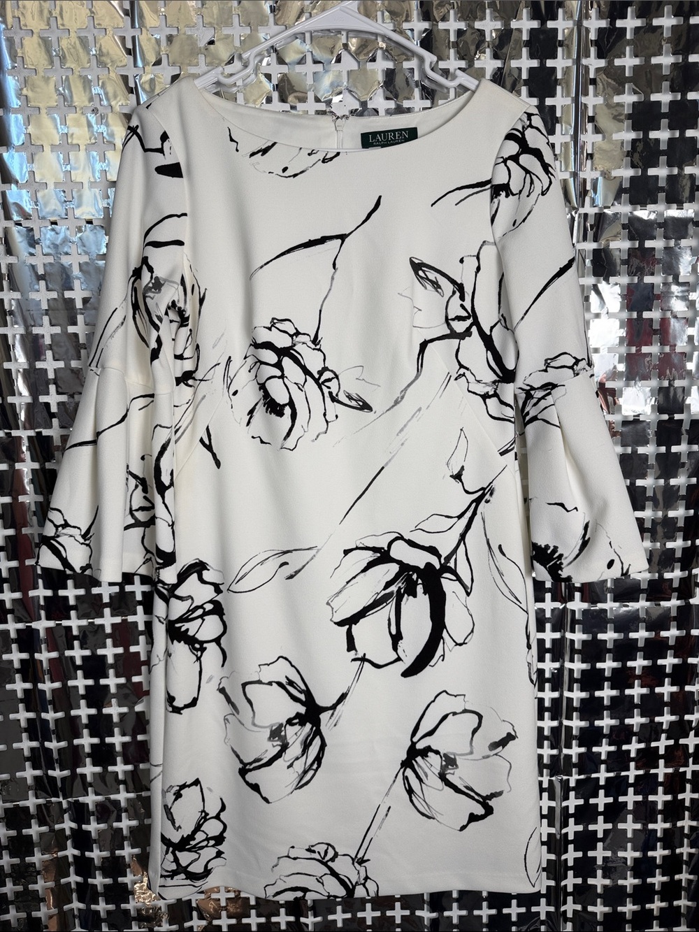 Ralph Lauren White Midi Dress with Black Floral Print